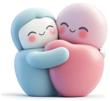 Two adorable, pastel-colored figures embrace a heart. png