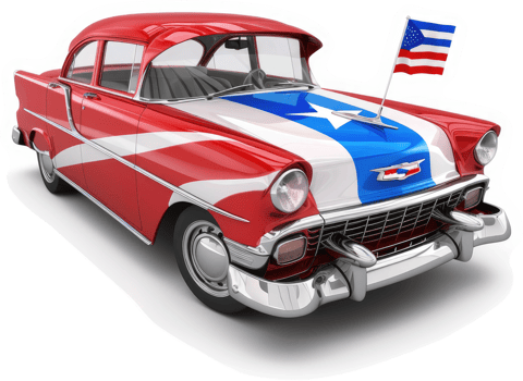Classic car decorated with the puerto rican flag. png