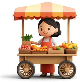 Smiling vendor displays fresh produce at a roadside stand. png