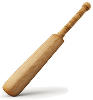 Wooden cricket bat angled against a black background. png