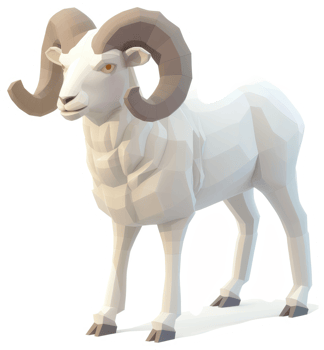 Low-poly illustration of a majestic white ram. png