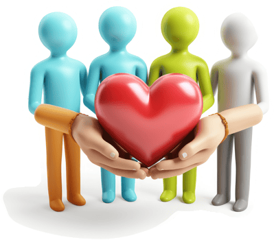 Diverse group holding a heart, symbolizing unity and care. png