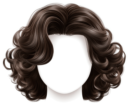 Exquisite, voluminous, brown wavy hairstyle. png