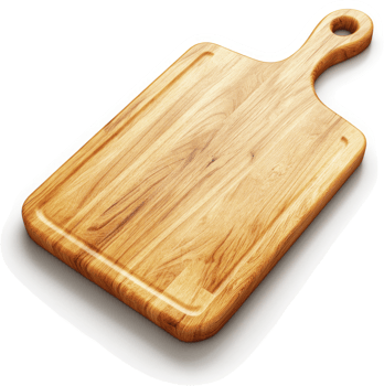 Rectangular wooden cutting board with handle. png