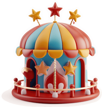 Colorful circus tent structure, a whimsical 3d design. png