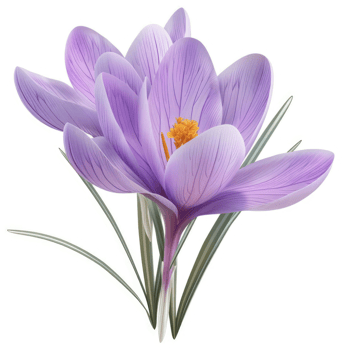 Vibrant purple crocuses with delicate foliage. png