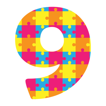 the number nine is made of colorful puzzle pieces png