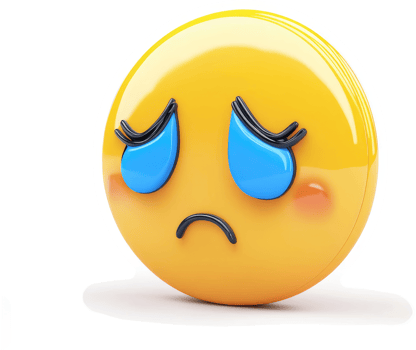 A digital representation of a sad, teary-eyed emoji. png