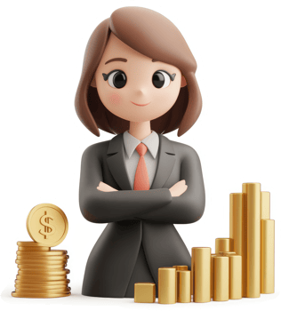 Smiling businesswoman with financial success. png