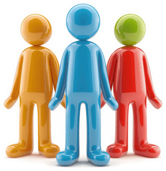 Three colorful figures standing together. png