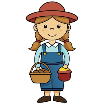 Cartoon farmer girl holding baskets illustration perfect for childrens books and designs vector