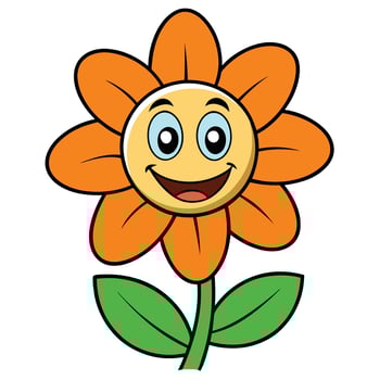 Cute cartoon flower with happy smiling face and orange petals illustration vector