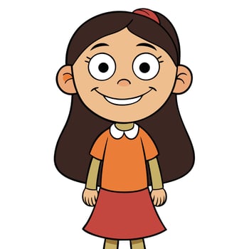 Cute cartoon girl with brown hair smiling illustration full body view vector