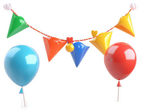 Colorful party decorations arranged on a string. png