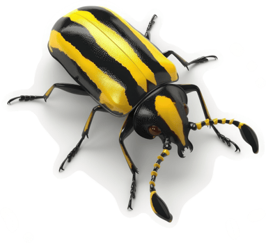 Striped beetle with vibrant yellow and black stripes. png