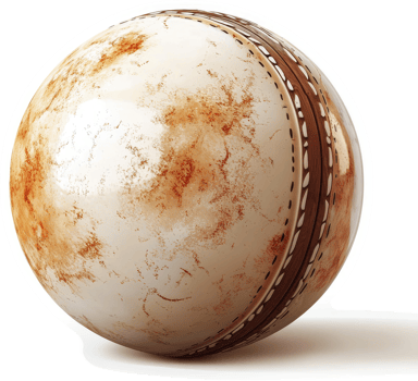 Worn cricket ball with a rusty, aged appearance. png