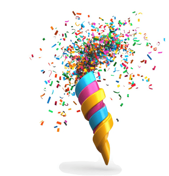 Multicolored party popper confetti explosion. png