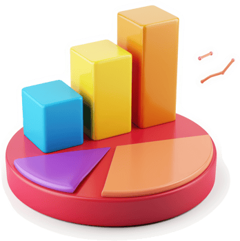 Colorful bar and pie chart illustrating data growth and distribution. png