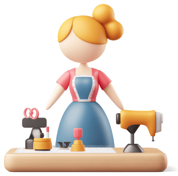 3D illustration of a female tailor with crafting supplies. png