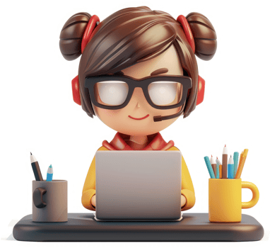 Cute cartoon girl working on a laptop. png