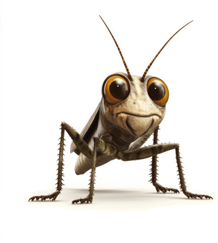 Cartoonish grasshopper with expressive eyes. png