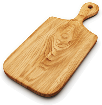 Wooden rectangular cutting board with a handle. png