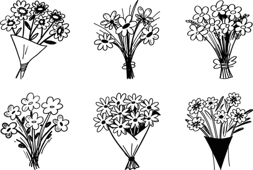 Daisy bouquet sketches collection handdrawn floral design illustration decorative flowers vector