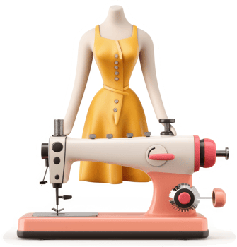 Retro sewing machine with a yellow sundress displayed. png