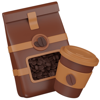 3d render Coffee beans package and coffee cup illustration png
