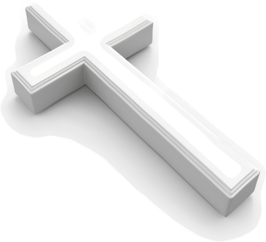 A three-dimensional rendering of a white christian cross. png
