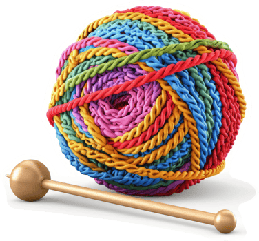 Vibrant yarn ball with knitting needle. png