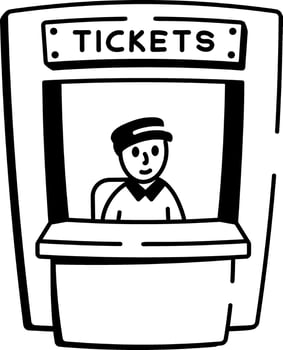 Sketchy style icon of a ticket booth with a seller vector