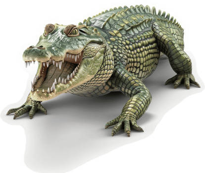 Aggressive crocodile displayed against a plain background. png