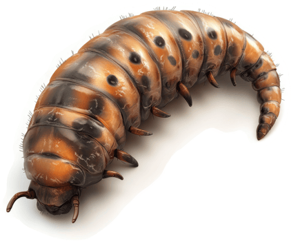 Large, segmented larva with mottled coloration. png