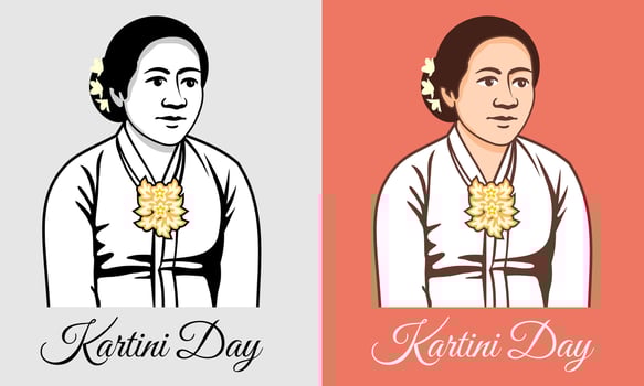 Kartini Day Design with Elegant Script and Portrait in Two Color Variations vector