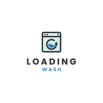 Modern circular wash icon with arrow, clean drum, bubbles, cycle motion, laundry service symbol. vector
