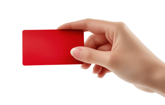 Hand with blank red gift card isolated on a transparent background png