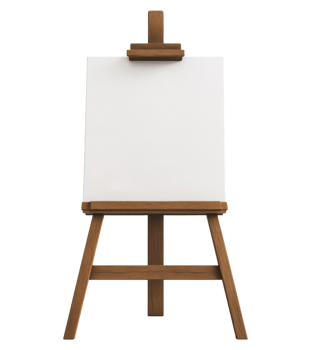 Wooden easel with a white canvas isolated on a transparent background png