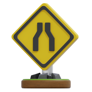 Road Narrowing Ahead Sign Diamond Yellow Warning png