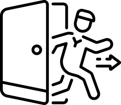 A character running from an emergency exit, line icon vector