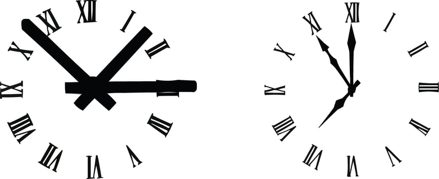 a set of clocks with roman numerals on each side vector