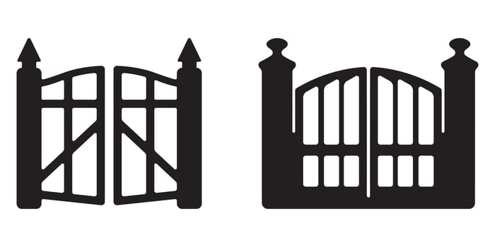 Collection of abstract gate icons with black silhouettes in format vector