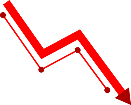 Red down arrow graph business icon png