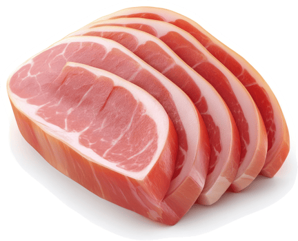Sliced cured pork loin, ready to eat. png