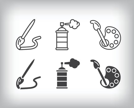 Spray painting and pencil drawing icon design. Simple linear and flat artistic art icon set. vector