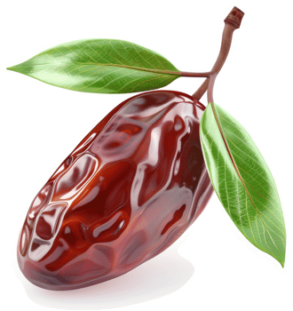 Close-up of a glistening, dark red date fruit. png