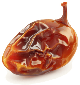 Dried date fruit, exhibiting a glossy, wrinkled texture. png
