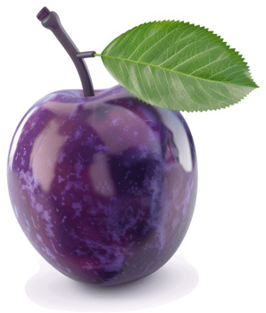 Vibrant purple plum with lush green leaf. png