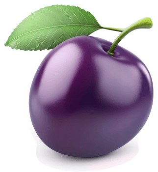 Glossy purple plum with leaves. png