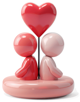 Two figures holding a large heart, symbolizing love. png